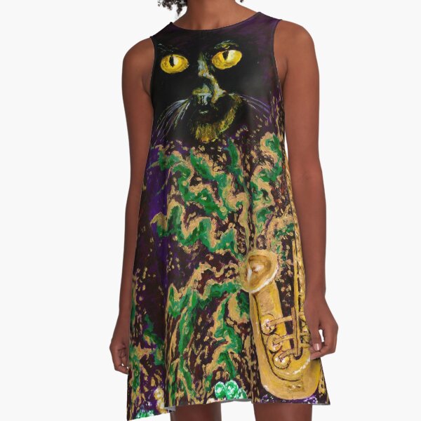 Boo Cat Mardi Gras A-Line Dress
