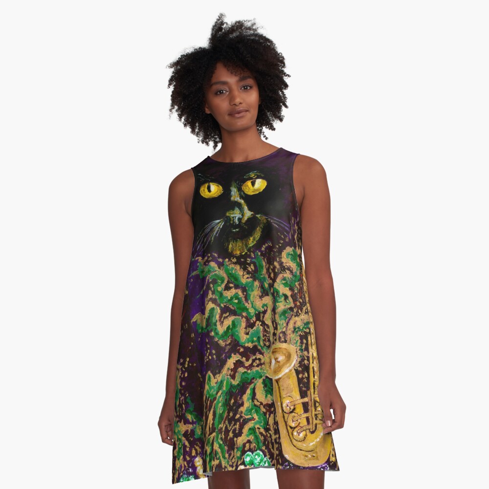 Boo Cat Mardi Gras A-Line Dress