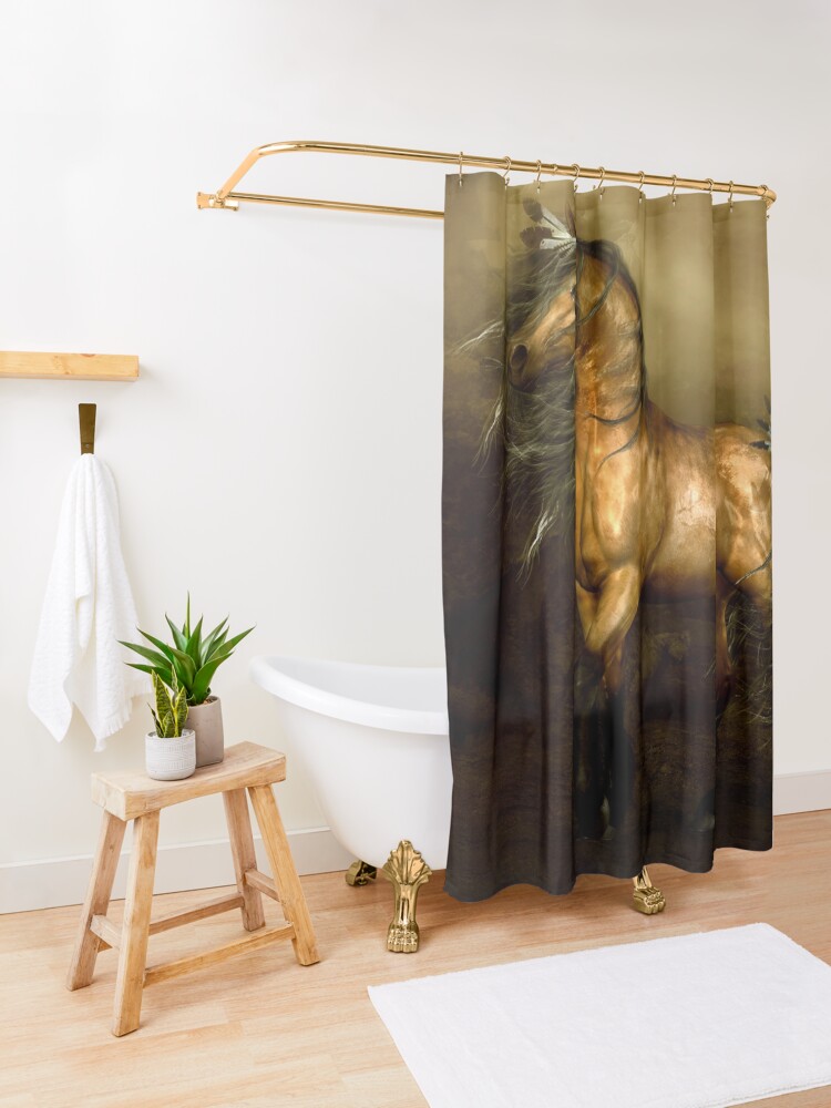 Alternate view of Shikoba - Choctaw Native American Horse Shower Curtain