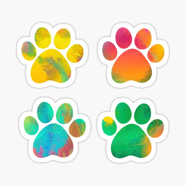 Colorful Watercolor Paws Set of Four Sticker