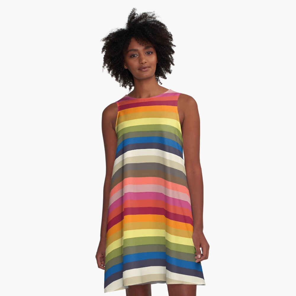 Vestido acampanado «Rayas | Tendencias de color | Primavera Verano 2020 | Londres | Patrones de rayas | Patrones de rayas | Colores de moda | Colores de moda 2019 | Color sólido» de EclecticAtHeART | Redbubble