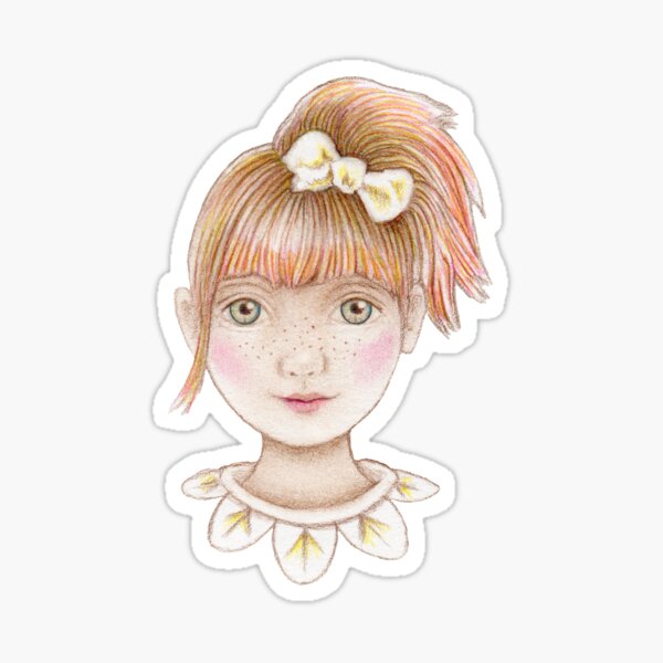 cute red head little girl with pony tail Sticker