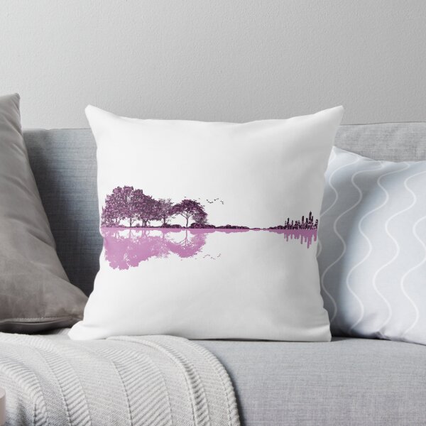 Nature Guitar - Musical Notes - Pink Throw Pillow