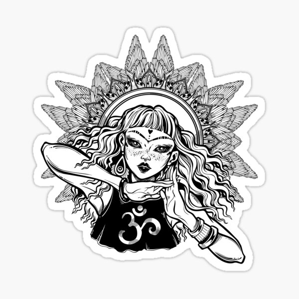 Spiritual mindful girl in a winged mandala. Sticker