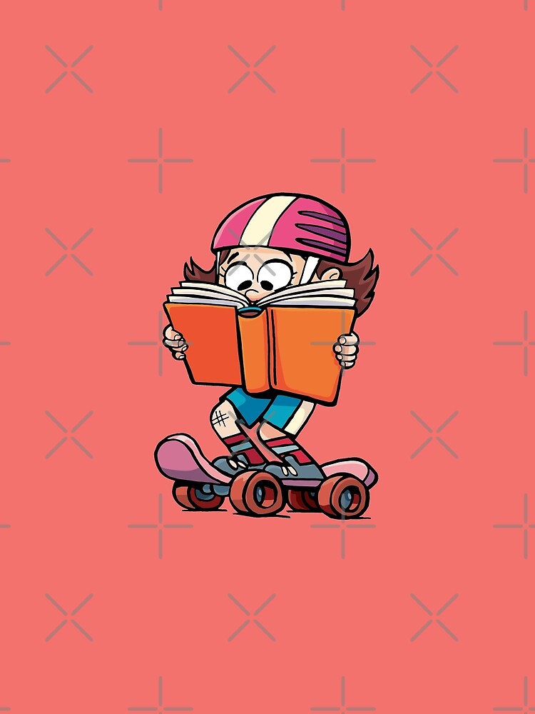 girl rides a skateboard and reads a book by duxpavlic