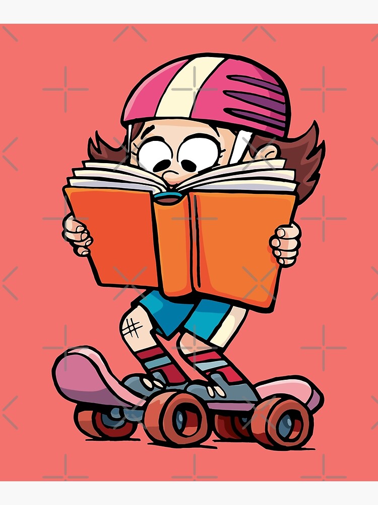 girl rides a skateboard and reads a book by duxpavlic