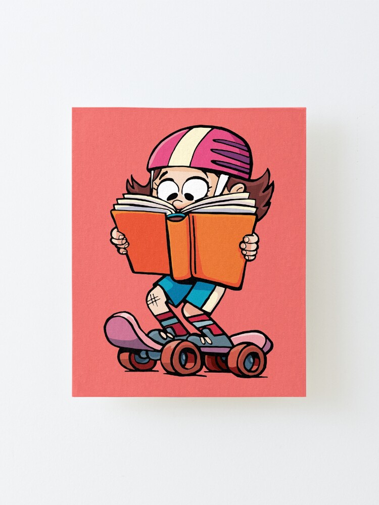 Alternate view of girl rides a skateboard and reads a book Mounted Print