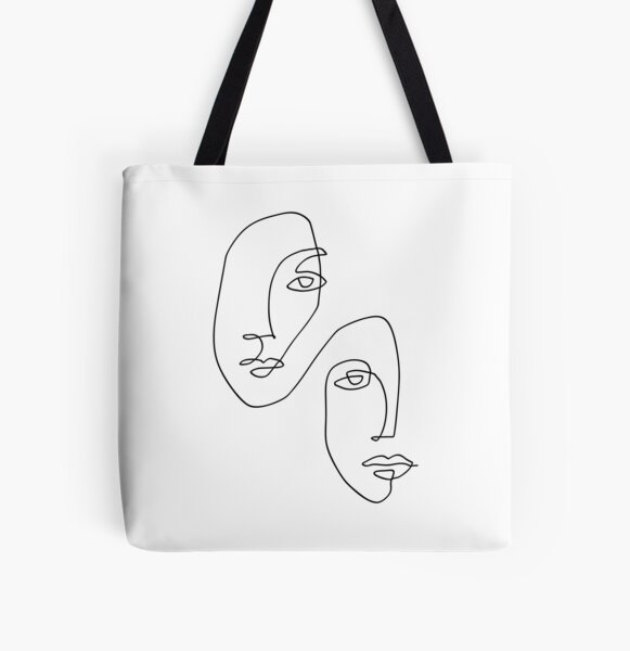 Faces - Line Art All Over Print Tote Bag