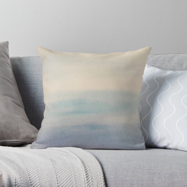 Ombre Sky Blue Watercolor Hand-Painted Effect Throw Pillow