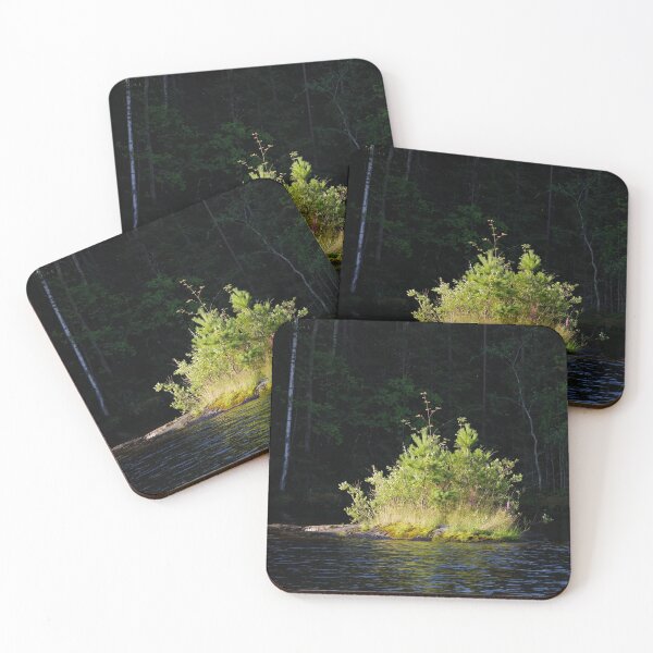Item preview, Small lush island in sunlight at lake shore designed and sold by Juhku.
