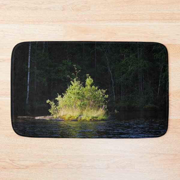 Item preview, Small lush island in sunlight at lake shore designed and sold by Juhku.