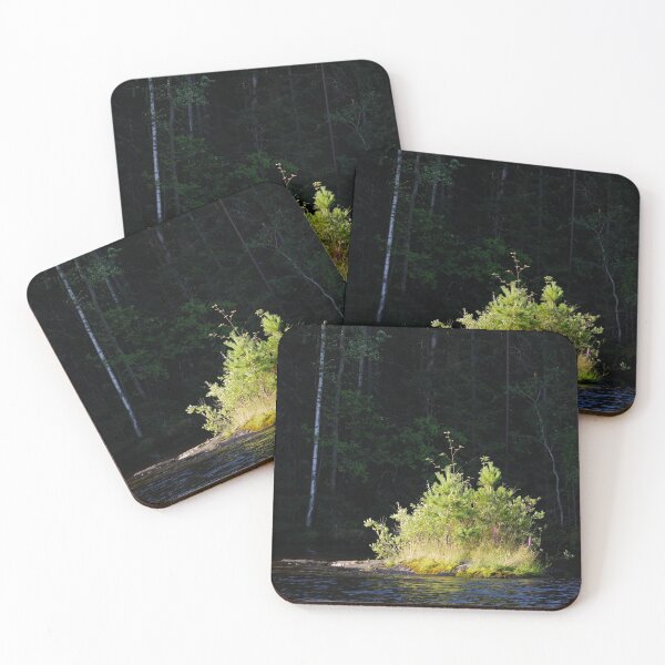 Item preview, Small lush island in sunlight at lake shore designed and sold by Juhku.