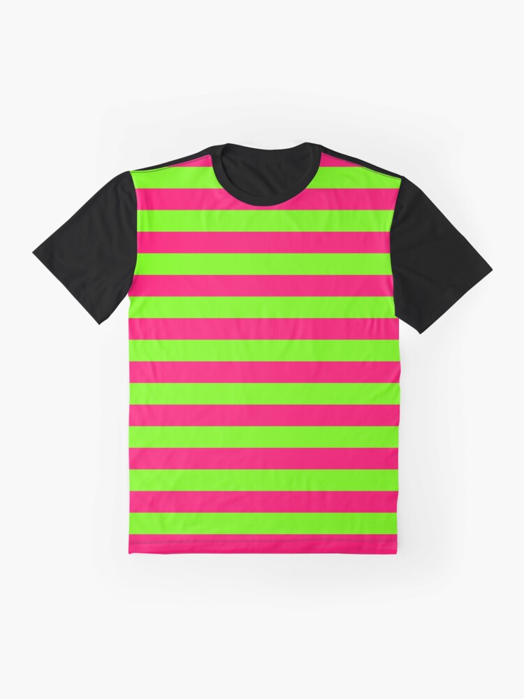 "Super Bright Neon Pink and Green Horizontal Beach Hut Stripes" Tshirt