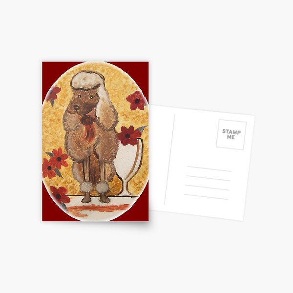 Pudel mit Weinglas Postkarte