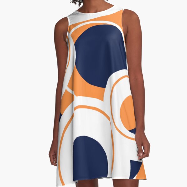 Navy, orange and white abstract circle design A-Line Dress