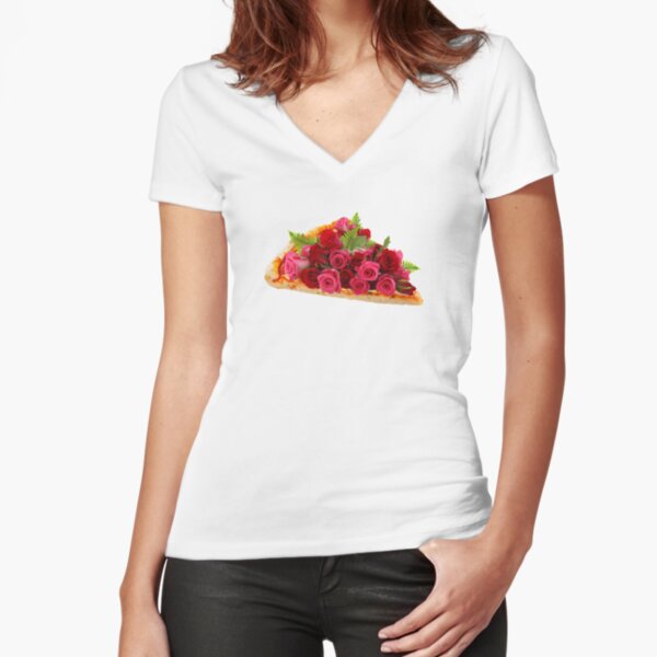 Rose pizza Fitted V-Neck T-Shirt