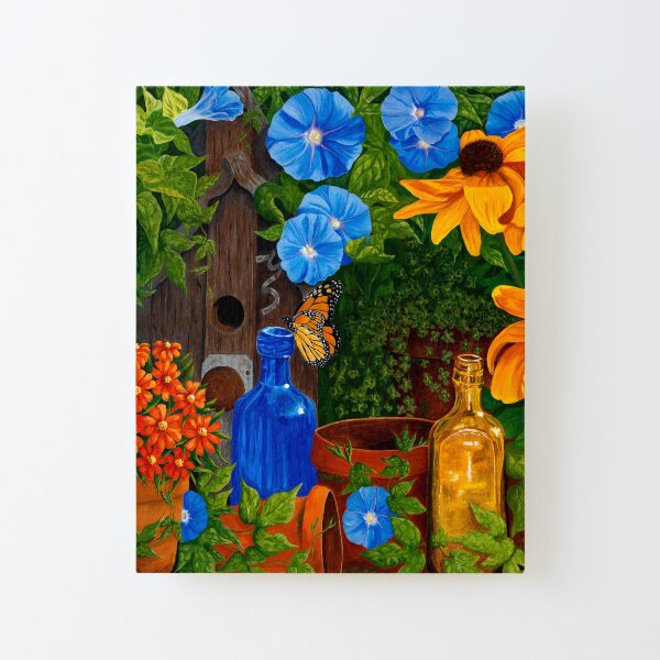 Morning Glory and Sunflower Summer Canvas Mounted Print