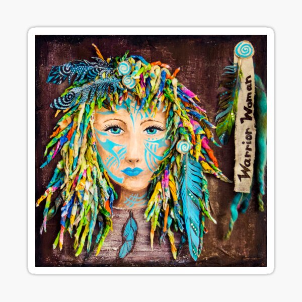 Warrior Woman, Boho Hippy, Magical, Gypsy, Inspirational, Mixed Media Art Sticker