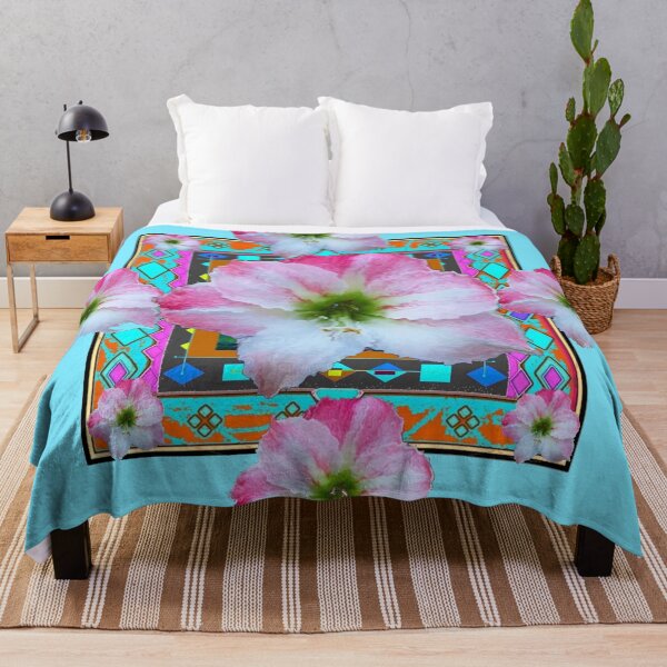 Item preview, SOUTHWEST STYLE PINK & WHITE AMARYLLIS TURQUOISE PATTERNS designed and sold by sharlesart.