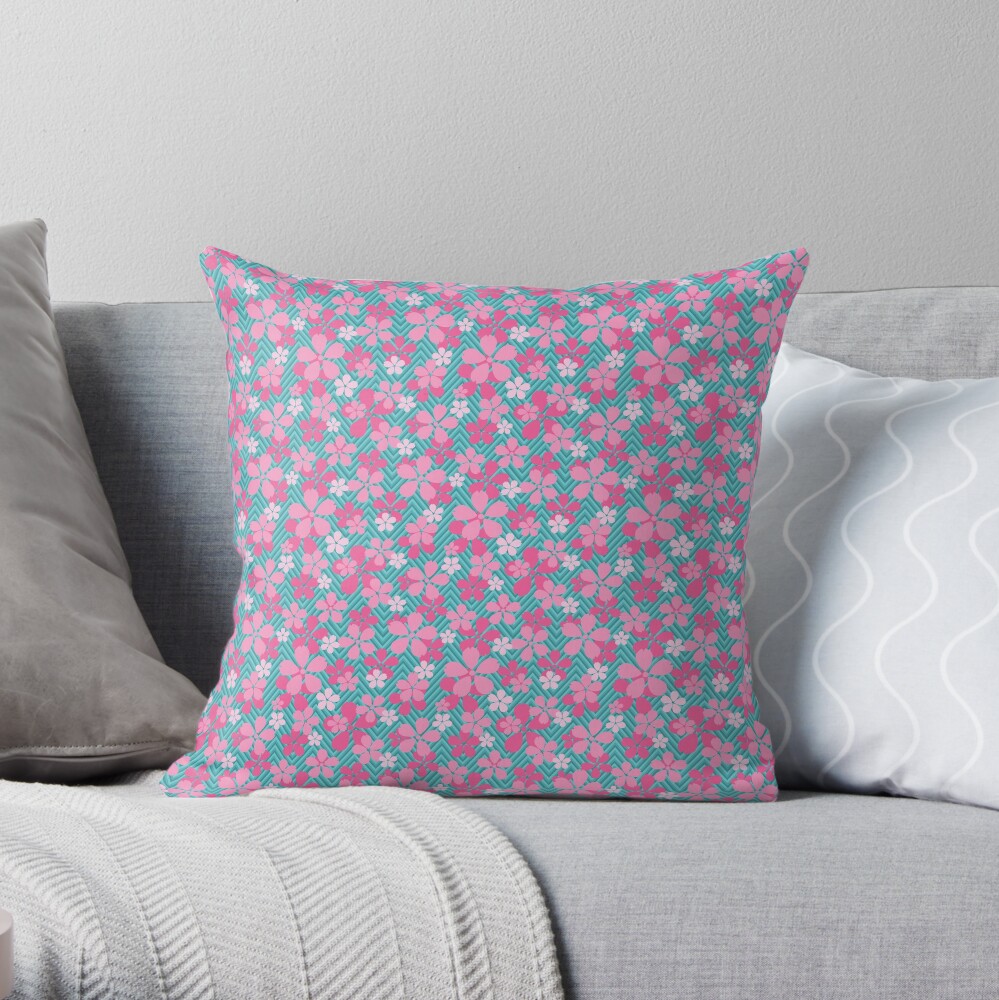 Sakura Chevron in Teal Throw Pillow