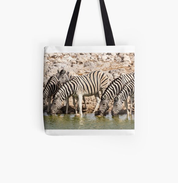 Zebras at the waterhole, Etosha National Park, Namibia All Over Print Tote Bag
