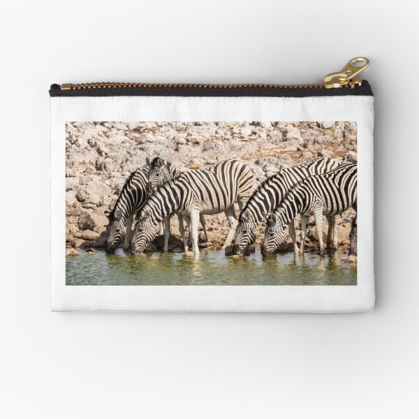 Zebras at the waterhole, Etosha National Park, Namibia Zipper Pouch