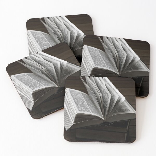 Item preview, open books stacked wooden floor bokeh designed and sold by DavidMay.