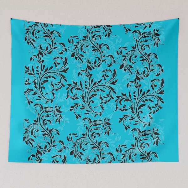 Item preview, Turquoise, Black, White Leaves, Flourishes, Scrolls designed and sold by NiteOwlStudio.
