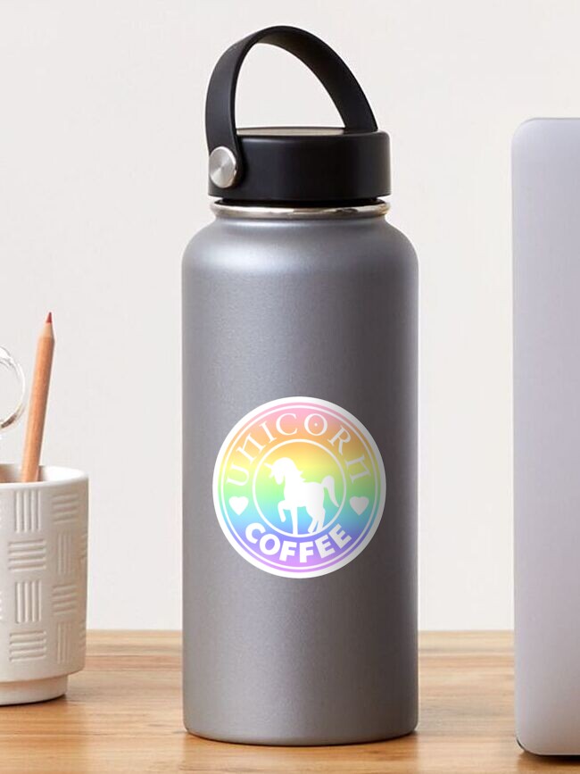 Thumbnail 1 of 3, Sticker, Rainbow Unicorn Coffee designed and sold by CanisPicta.