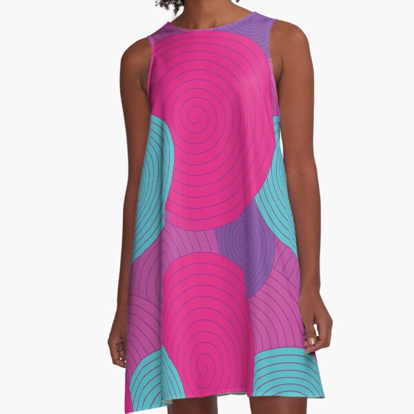 Pink, Purple and Blue Swirls A-Line Dress