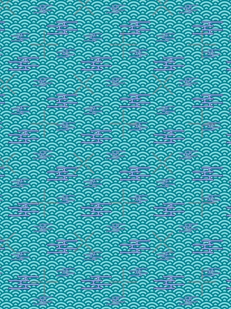 Japanese Clouds on Waves - Teal with Periwinkle by Sarinilli
