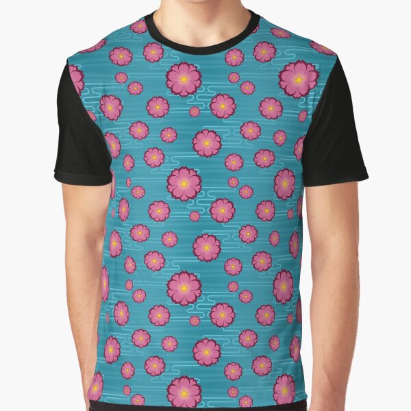 Cloudy Sakura in Rose on Teal Graphic T-Shirt