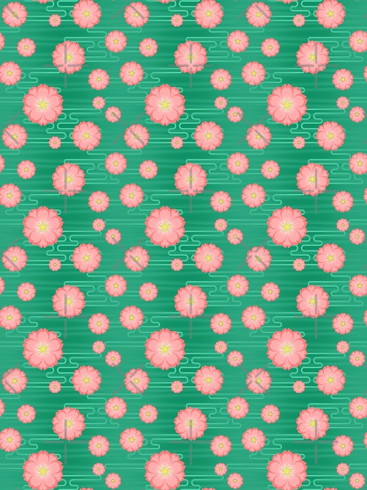 Cloudy Sakura in Peach on Green by Sarinilli