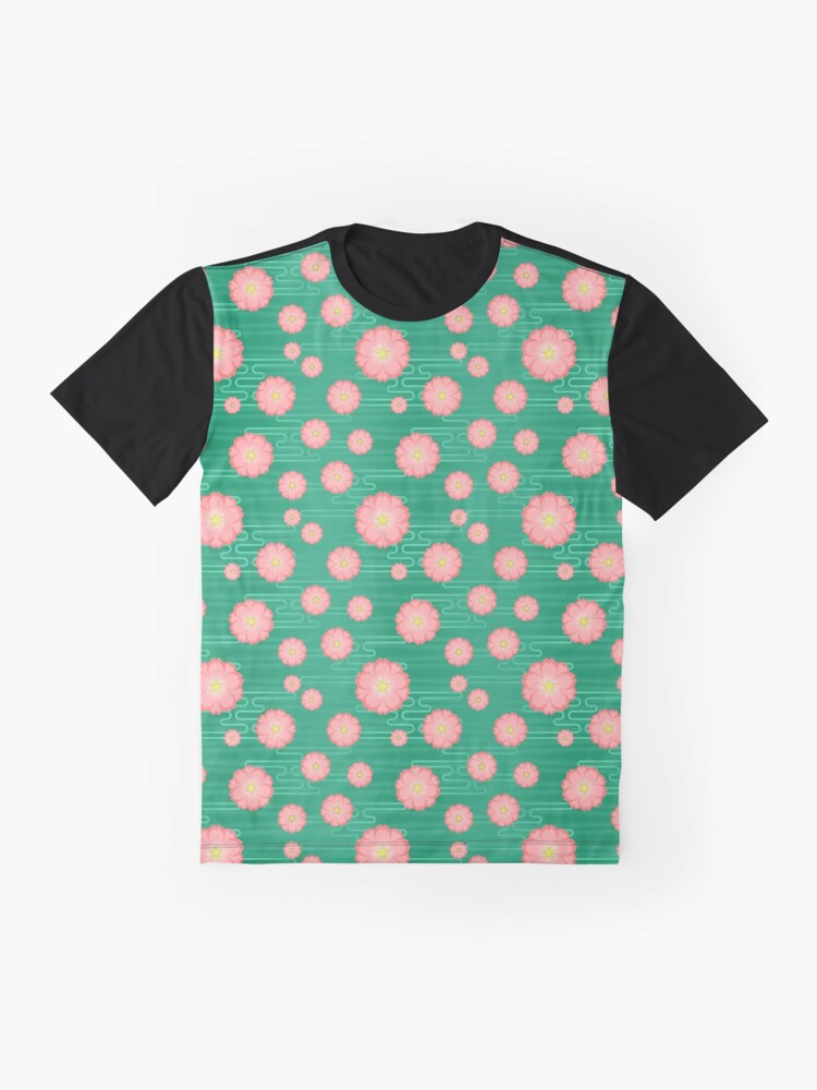 Alternate view of Cloudy Sakura in Peach on Green Graphic T-Shirt