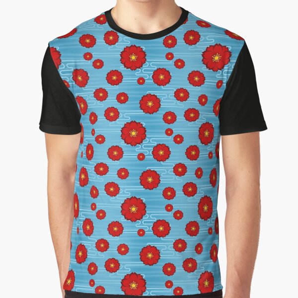 Cloudy Sakura in Red on Sky Graphic T-Shirt