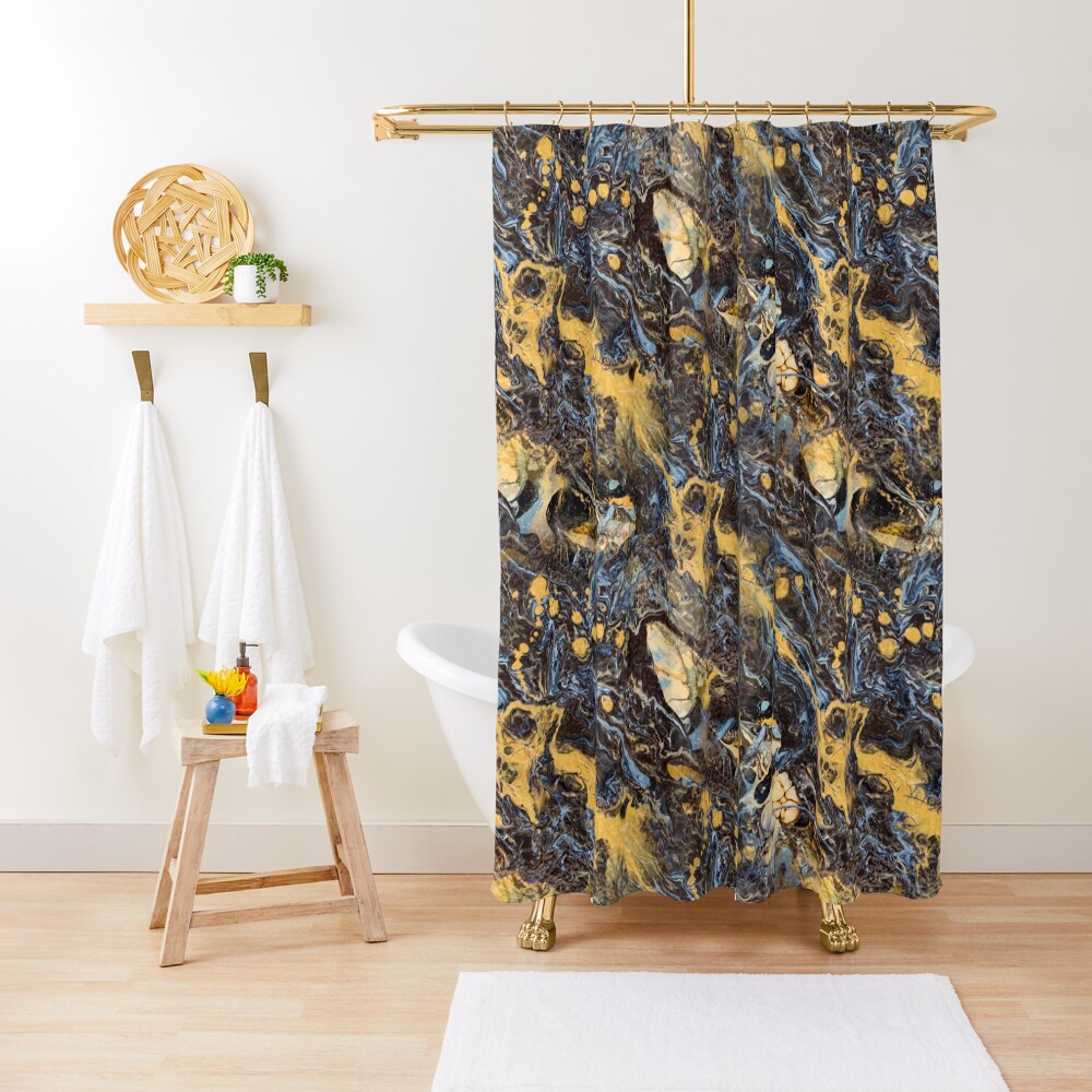 Fluid painting marble pouring image in gold and black Shower Curtain