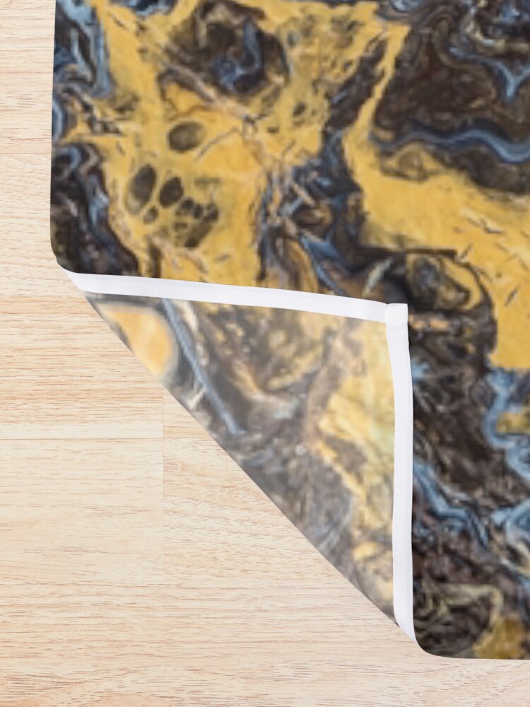 Alternate view of Fluid painting marble pouring image in gold and black Shower Curtain