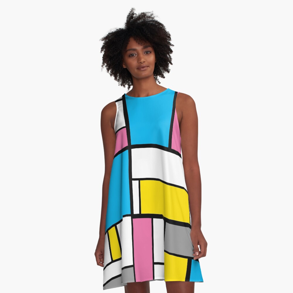 New Mondrian Modern Art Graphic A-Line Dress