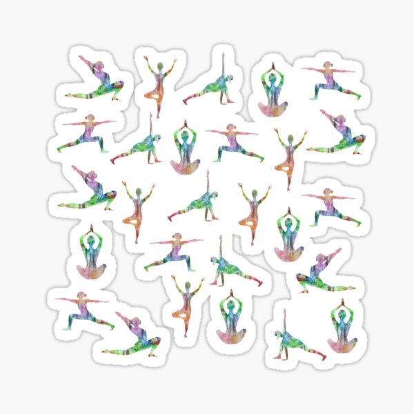 Yoga Poses, Asana, Watercolor Yoga Positions Sticker