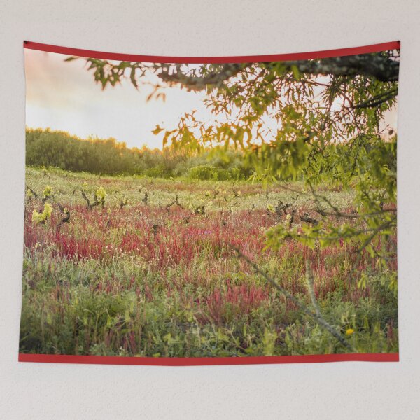 Item preview, Sunset behind the trees, Field of red flowers designed and sold by BrunoCerizArt.