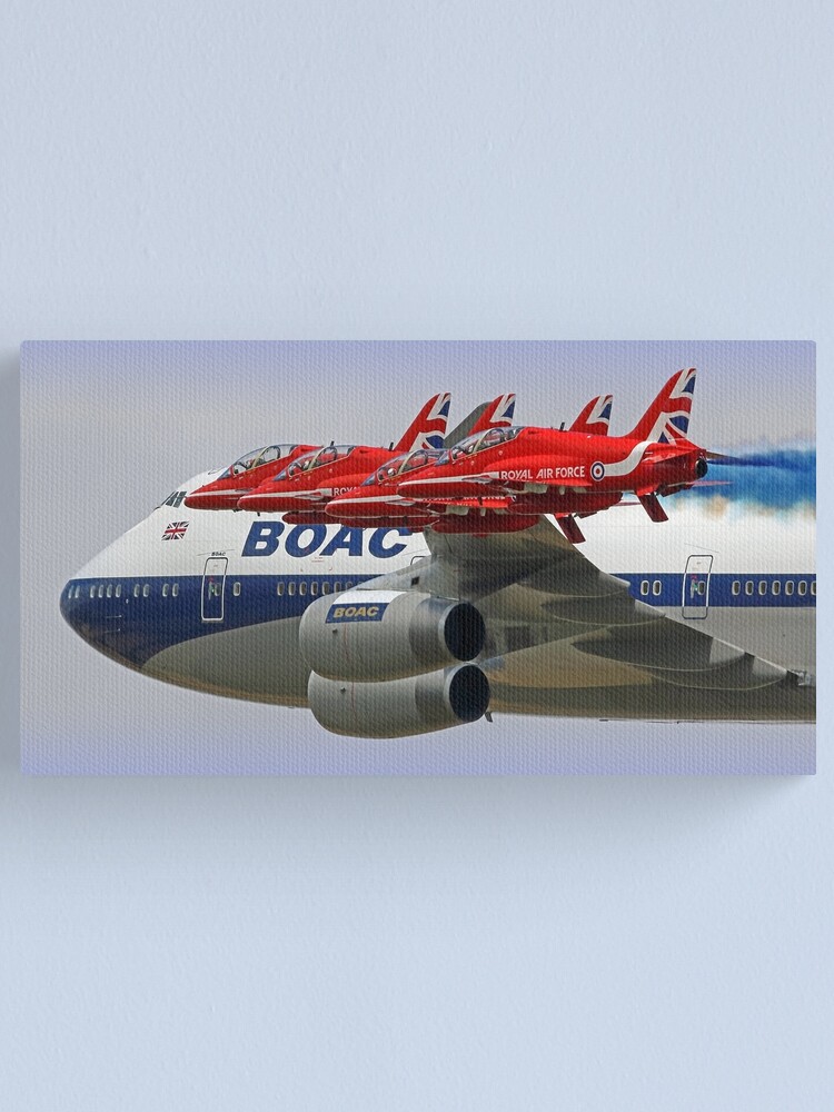 Thumbnail 1 of 3, Canvas Print, BOAC 747 with The Red Arrows Flypast - 3 designed and sold by Arrowman.
