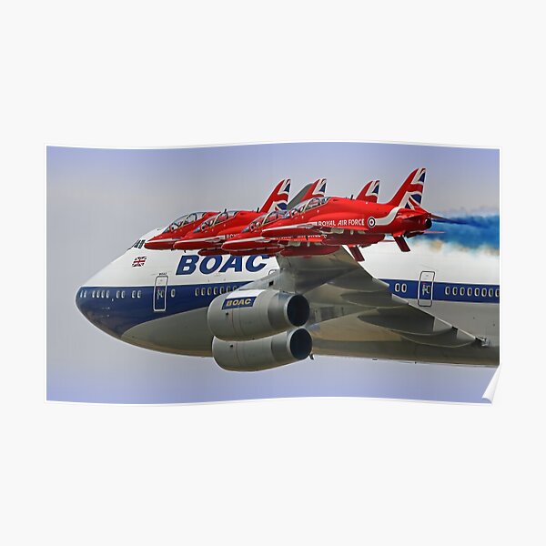 BOAC 747 with The Red Arrows Flypast - 3 Poster