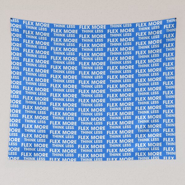 Item preview, Flex more, think less. White on blue designed and sold by Pawgyle.