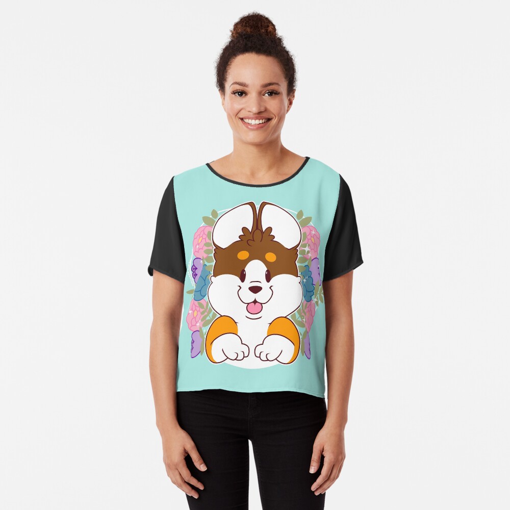 Reese the Black and Tan Corgi Chiffon Top
