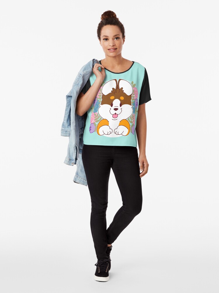 Alternate view of Reese the Black and Tan Corgi Chiffon Top