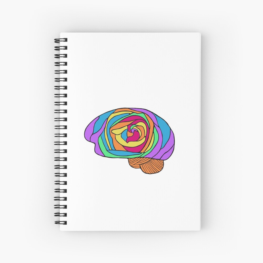 Rainbow Rose Brain - Digital Art Flower Brain in Rainbow colors Spiral Notebook