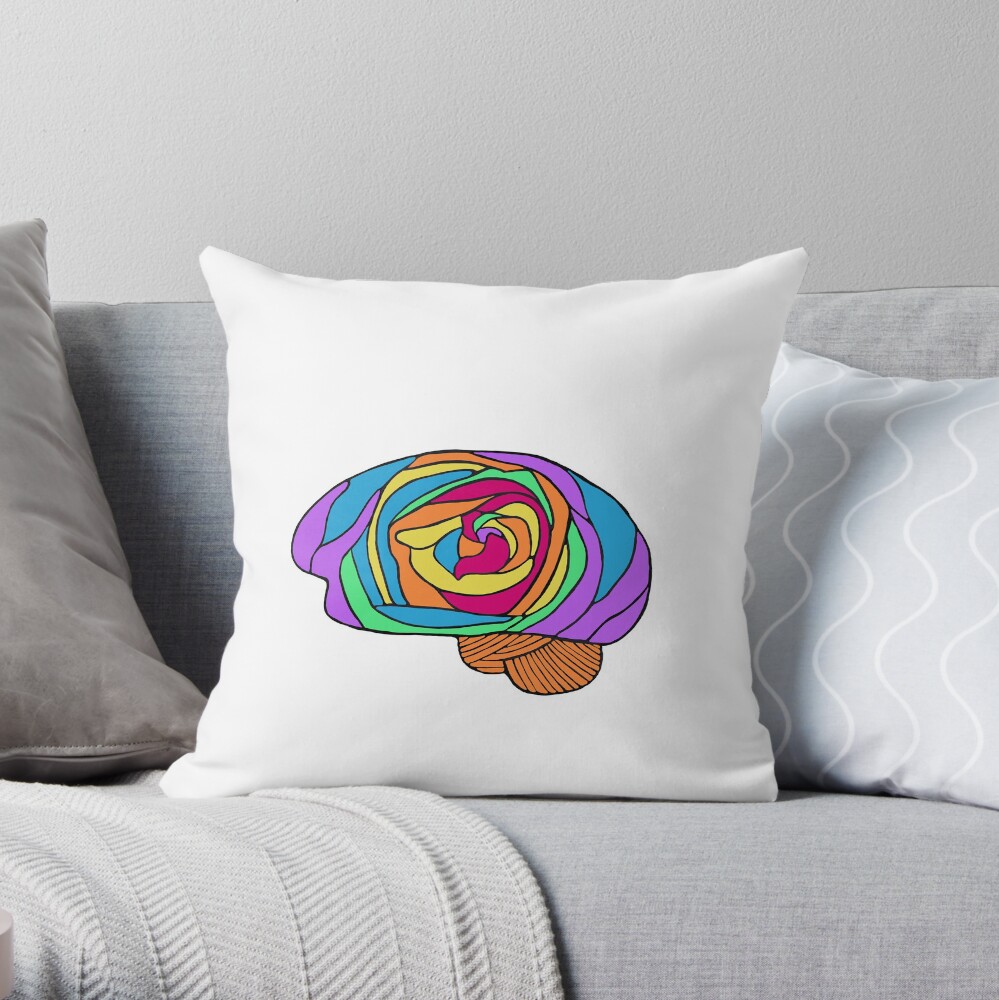 Rainbow Rose Brain - Digital Art Flower Brain in Rainbow colors Throw Pillow