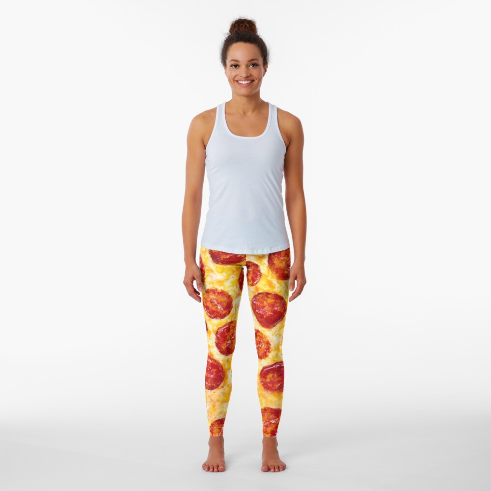 Pepperoni Lucy Black Pizza Printed Cute Leggings - Girls