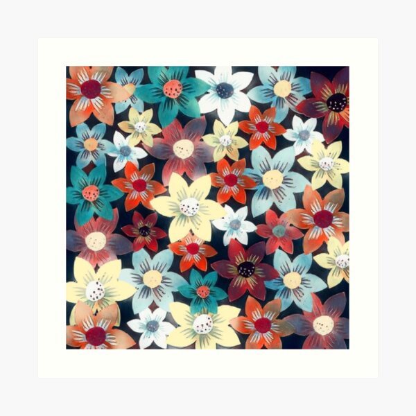 Colorful Floral Scarlet Pimpernel Garden Pattern Art Print