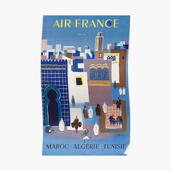 Maroc Algerie Tunise - Affiche Vintage Air France des années 1960 Poster